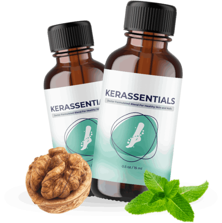 Two bottles of Kerassentials nail and skin health oil